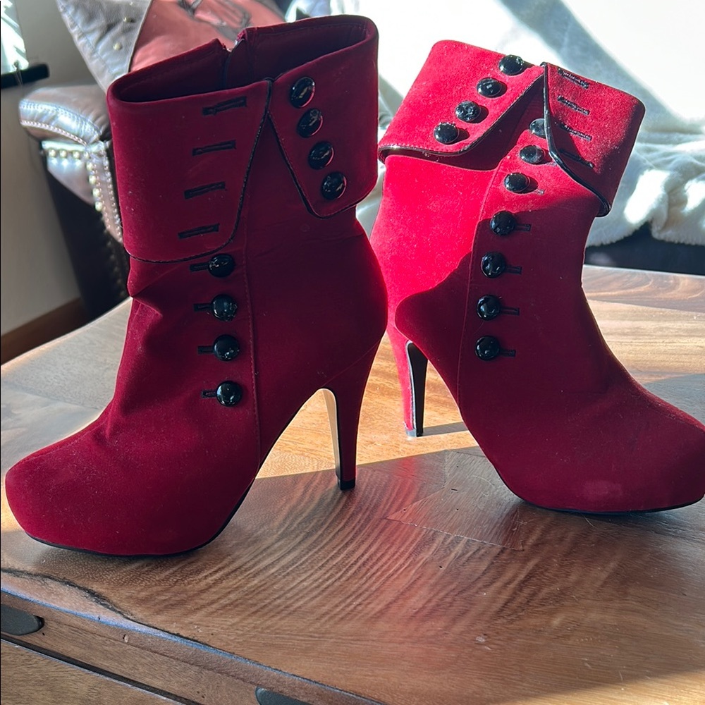 Elegant Red Buttoned Women's Ankle Boots
